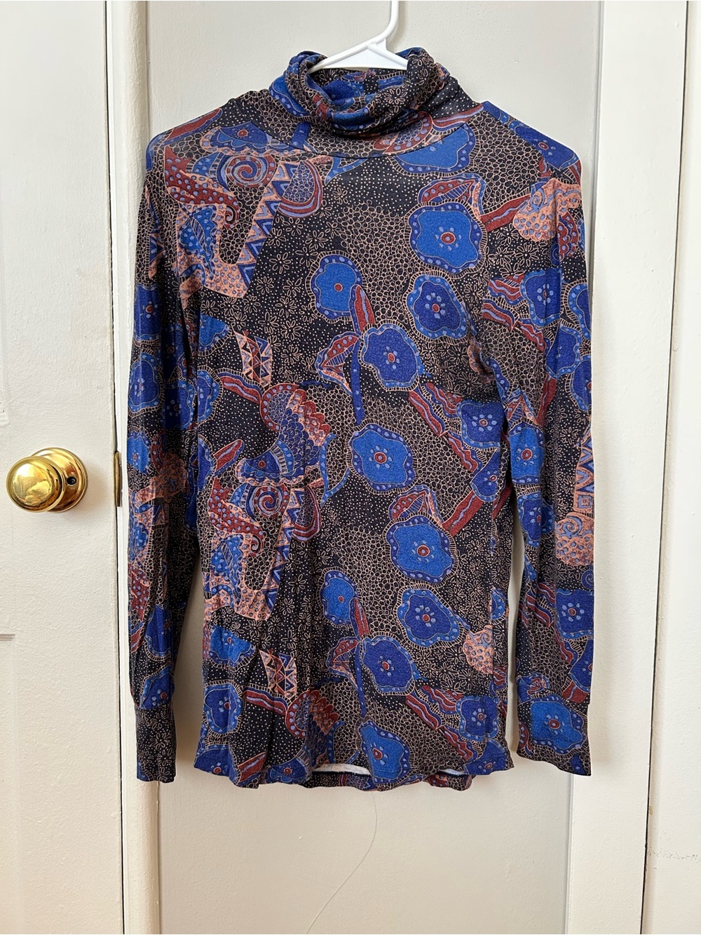 ba&sh Blue and Black Floral Print Long-Sleeve Turtleneck